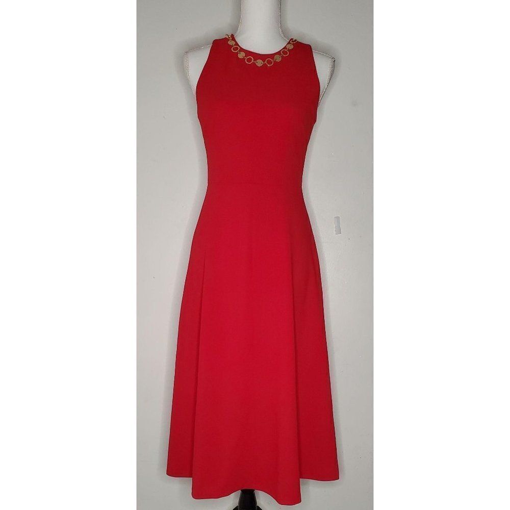 DKNY Sleeveless Jewel V-neck A-line Dress Red Sz 2
